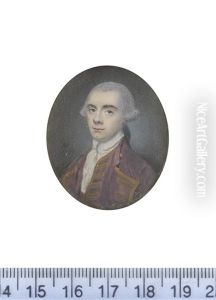 A Gentleman, Wearing Violet Coat Edged With Gold, Matching Waistcoat, White Chemise, Stock And Frilled Cravat, His Powdered Wig Worn En Queue And Tied With A Black Ribbon Bow by Nathaniel Hone