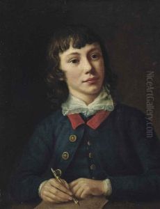 Portrait Of A Young Gentleman, Half-length, In A Blue Coat, Holding A Pen In His Right Hand