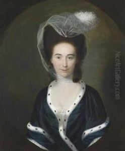 Portrait Of A Lady, Half-length, In A Black Dress With Ermine Trim, In A Feigned Oval
