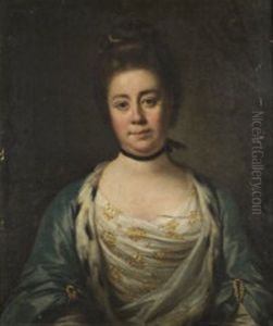 Portrait Of A Lady, With Pearls In Her Hair And Wearing A Filigree Embroidered Dress And Blue Silk, Fur Lined Cape