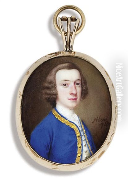 A Young Gentleman, In Gold-bordered Blue Coat, White Waistcoat And Shirt - view 1
