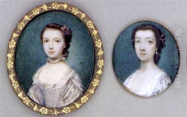 A Young Girl, In Lace-bordered White Silk Dress, Lace Choker, Flowers In Her Upswept Dark Hair (+ A Lady, In Lace-bordered White Dress, Drop Pearl Earrings; 2 Works) - view 1