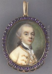 A Young Gentleman In Gold-bordered Blue Velvet Coat And Waistcoat, Lace Cravat And Black Stock, Hair En Queue A Young Gentleman In Gold-bordered Blue Velvet Coat And Waistcoat, Lace Cravat And Black Stock, Hair En Queue