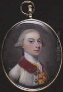 A Gentleman Wearing White Coat With Crimson Collar And Brass Buttons, Gold Figured Waistcoat, White Stock And Lace Cravat