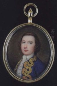 A Young Gentleman With Short Natural Hair, Wearing Gold Figured Royal Blue Coat, White Waistcoat And Tied Cravat