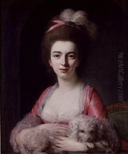 Portrait Of A Lady Wearing A Pink Dress And Holding A Poodle