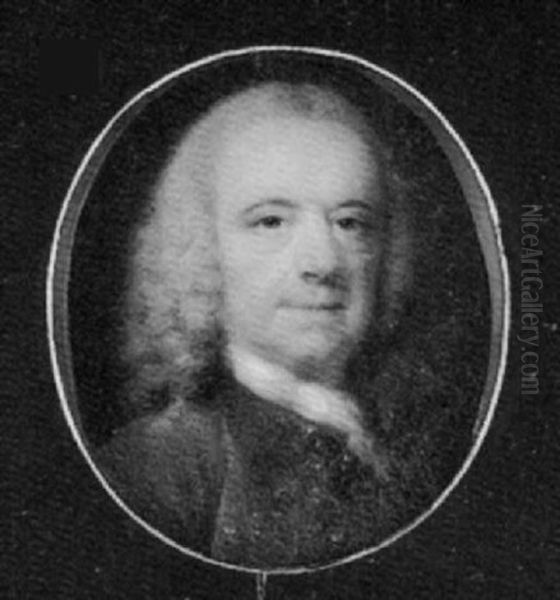 A Gentleman Wearing Full-bottomed Powdered Wig, Buff Colored Coat And White Cravat - view 1