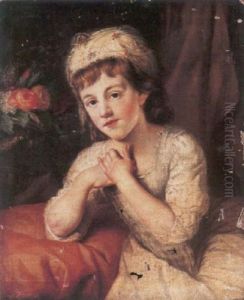 Portrait Of A Girl Wearing A White Dress And Headdress Decorated With Flowers