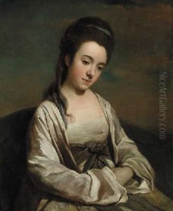 Portrait Of A Lady Seated, In A Pink And White Gown