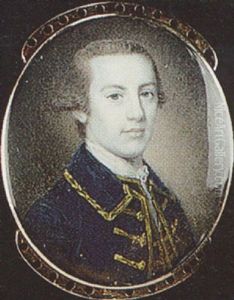 George Seton, With Powdered Hair, Wearing Gold Figured Blue Coat, Matching Waistcoat And White Lace Cravat by Nathaniel Hone