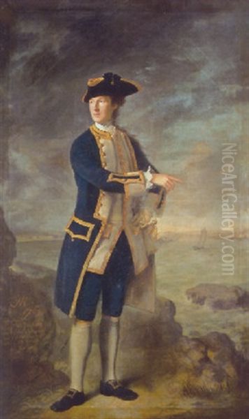 Portrait Of Captain The Hon. Robert Boyle Walsingham In Naval Uniform, With A View Of Louisbourg, Canada, Beyond - view 1