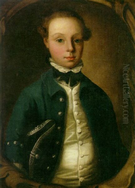 A Portrait Of A Young Boy With A Blue Velvet Coat - view 1