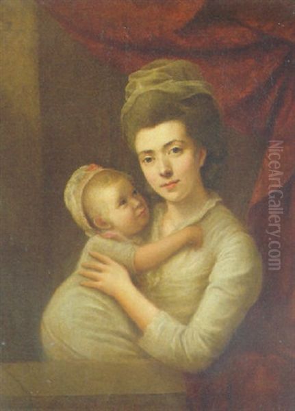 Portrait Of A Mother And Child At A Casement - view 1