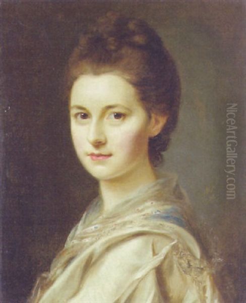 Portrait Of A Lady In A White Dress And A Blue Scarf - view 1