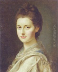 Portrait Of A Lady In A White Dress And A Blue Scarf