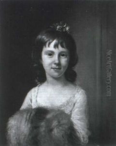 Portrait Of A Young Girl, Half Length In A White Dress      Holding A Fur Muff