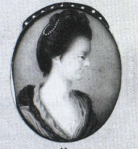 Charlotte Finch In Profile To The Right, In Fur Trimmed Bluedress And Pearls In Her Hair - view 1