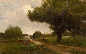 The Road To Bourron. Landscape With Cattle, Roadway And Tree by Nathaniel Hone the Younger