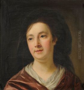 Portrait Of A Lady, Wearing A Red Dress And A Partial Veil On Her Hair