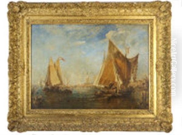 Fishing Boats On The Lagoon, Venice, Looking Towards The Doges Palace On The Right And Santa Maria Della Salute On The Left - view 1