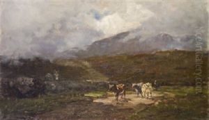 Herdsman And Cows On A Country Road, Glemalure, Co. Wicklow by Nathaniel Hone the Younger