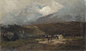 Herdsman And Cows On A Country Road, Glenmalure, Co. Wicklow by Nathaniel Hone the Younger