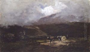 Glenmalure, Co. Wicklow - Herdsman And Cows On A Country Road by Nathaniel Hone the Younger