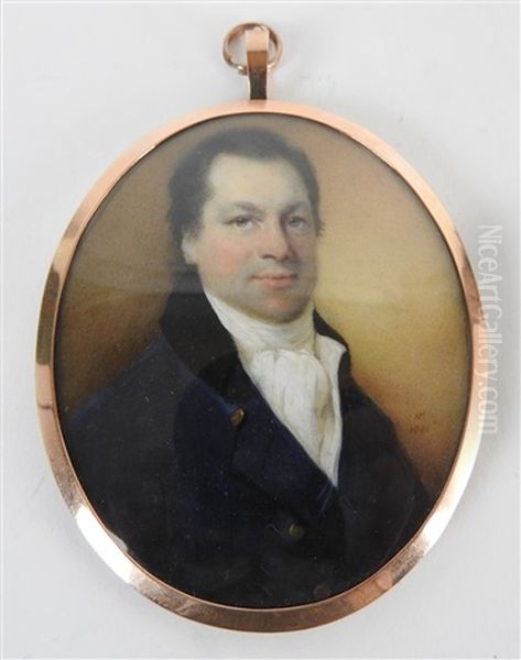 A Portrait Miniature Of A Gentleman Wearing A Dark Blue Coat With A Black Collar Over A White Waistcoat - view 1