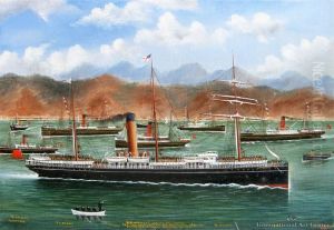 S.s. Waiwera Leaving Wellington For The Cape With The N.z Contingent 24 October 1899. Escorting Steamers Returning To Port