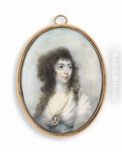 A Young Lady Called Susanna Home, In White Dress, Wearing A Portrait Miniature Of A Gentleman Suspended From A Pearl Necklace, Long, Dark Curling Hair; Sky Background