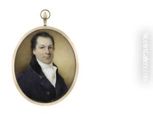 A Gentleman, Wearing Blue Coat With Black Collar, White Waistcoat, Chemise, Stock And Cravat