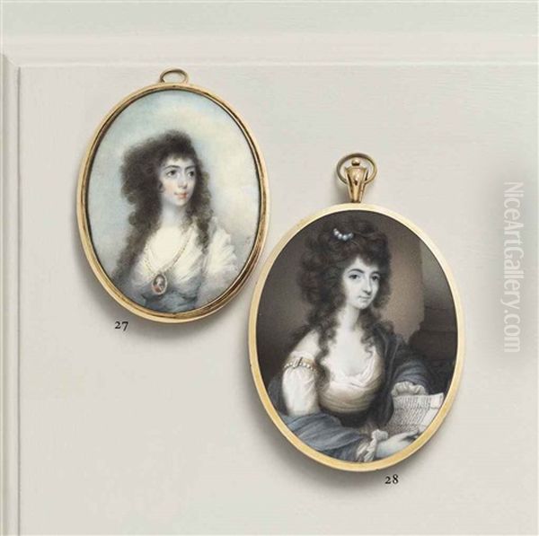 A Young Lady Called Susanna Home, In White Dress, Wearing A Portrait Miniature Of A Gentleman Suspended From A Pearl Necklace... - view 1