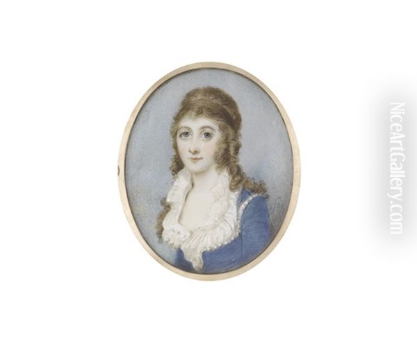 Jane Grace Evans-freke (d.1827), Wearing Blue Dress Finished With Pearls, Frilled White Chemise, Her Hair Softly Curling And Falling Over Her Shoulders - view 1