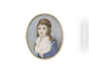 Jane Grace Evans-freke (d.1827), Wearing Blue Dress Finished With Pearls, Frilled White Chemise, Her Hair Softly Curling And Falling Over Her Shoulders