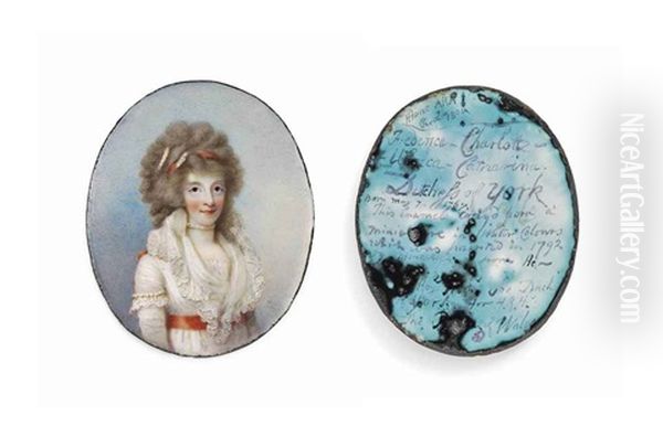 Frederica, Duchess Of York (1767-1820), In White Lace-bordered Dress, Peach Sash Tied Around Waist, Pearls On Her Sleeve, Around Her Neck And Adorning Her Powdered - view 1