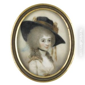Portrait Of Anne, Countess Of Clare, Wearing A White Dress And Black Hat by Horace Hone