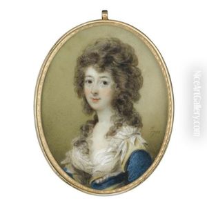 Portrait Of A Lady Wearing A Yellow And Blue Dress With A White Chemise Portrait Of A Lady Wearing A Yellow And Blue Dress With A White Chemise
