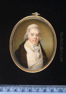 A Gentleman Wearing Brown Coat, White Waistcoat, Frilled Chemise, Tied Cravat And Pale Green Scarf