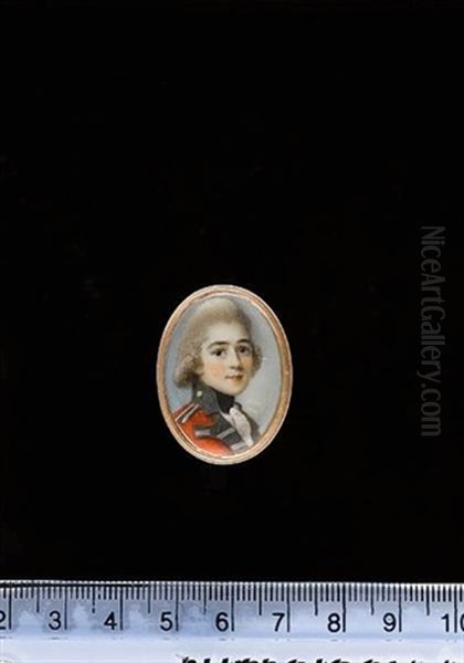 An Officer Wearing Scarlet Coatee With Green Facings And Shoulder Strap, Frilled White Chemise, Black Stock And Powdered Wig - view 1