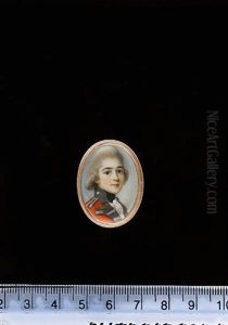 An Officer Wearing Scarlet Coatee With Green Facings And Shoulder Strap, Frilled White Chemise, Black Stock And Powdered Wig An Officer Wearing Scarlet Coatee With Green Facings And Shoulder Strap, Frilled White Chemise, Black Stock And Powdered Wig
