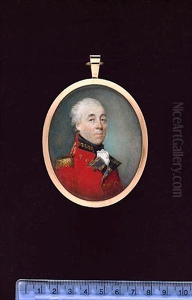 An Officer, Wearing Scarlet Coat With Blue Facings And Gold Epaulette, Gold Acorn Lace On His Collar, Frilled White Chemise And Black Stock, His Hair Powdered - view 1