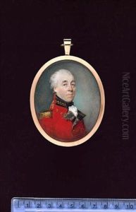 An Officer, Wearing Scarlet Coat With Blue Facings And Gold Epaulette, Gold Acorn Lace On His Collar, Frilled White Chemise And Black Stock, His Hair Powdered