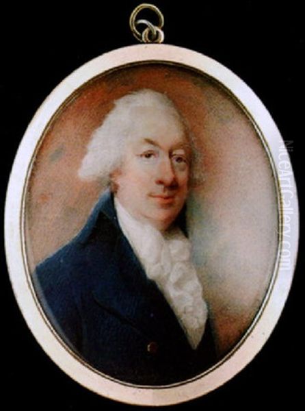 A Portrait Of A Gentleman With Powdered Hair Wearing A Blue Coat With Gold Button - view 1