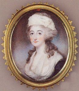Portrait Of A Lady, Wearing Dark Blue Dress With White Fichu And Underslip, A White Scarf In Her Powdered Hair