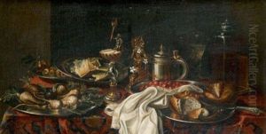 Composition Aux Fruits, Coupes Montees Et Chopes Sur Tapis D'orient by Adriaen (Lossenbruy) Honich
