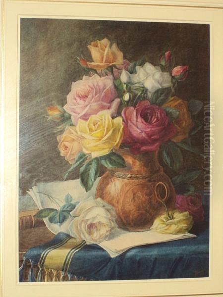Still Life Of Roses And Sheet Music On A Tabletop - view 1