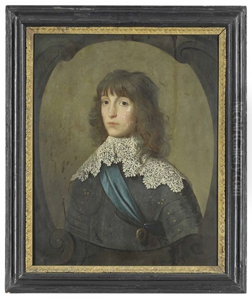 Portrait Of One Of The Princes Palatine, Possibly Karl Ludwig, Prince Palatine, Half-length, In Armour And White Collar, Wearing The Sash Of The Order Of The Garter, Feigned Cartouche - view 1
