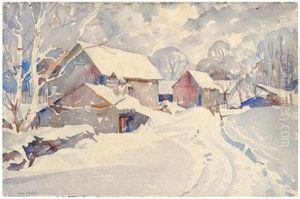 Winter Landscape With Farm Buildings by John Pierce Barnes