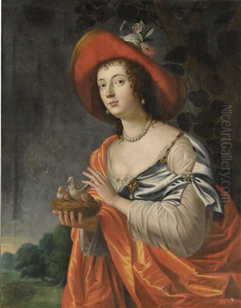 A Shepherdess Holding A Nest Of Doves - view 1