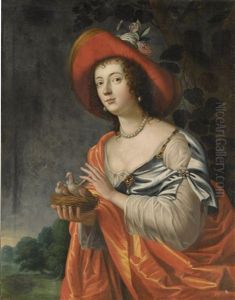 A Shepherdess Holding A Nest Of Doves